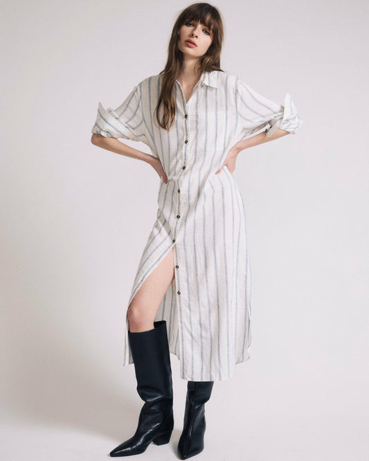 Universal Standard Odeon Linen Blend Shirtdress - Mayfair Stripe