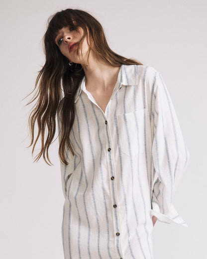 Universal Standard Odeon Linen Blend Shirtdress - Mayfair Stripe