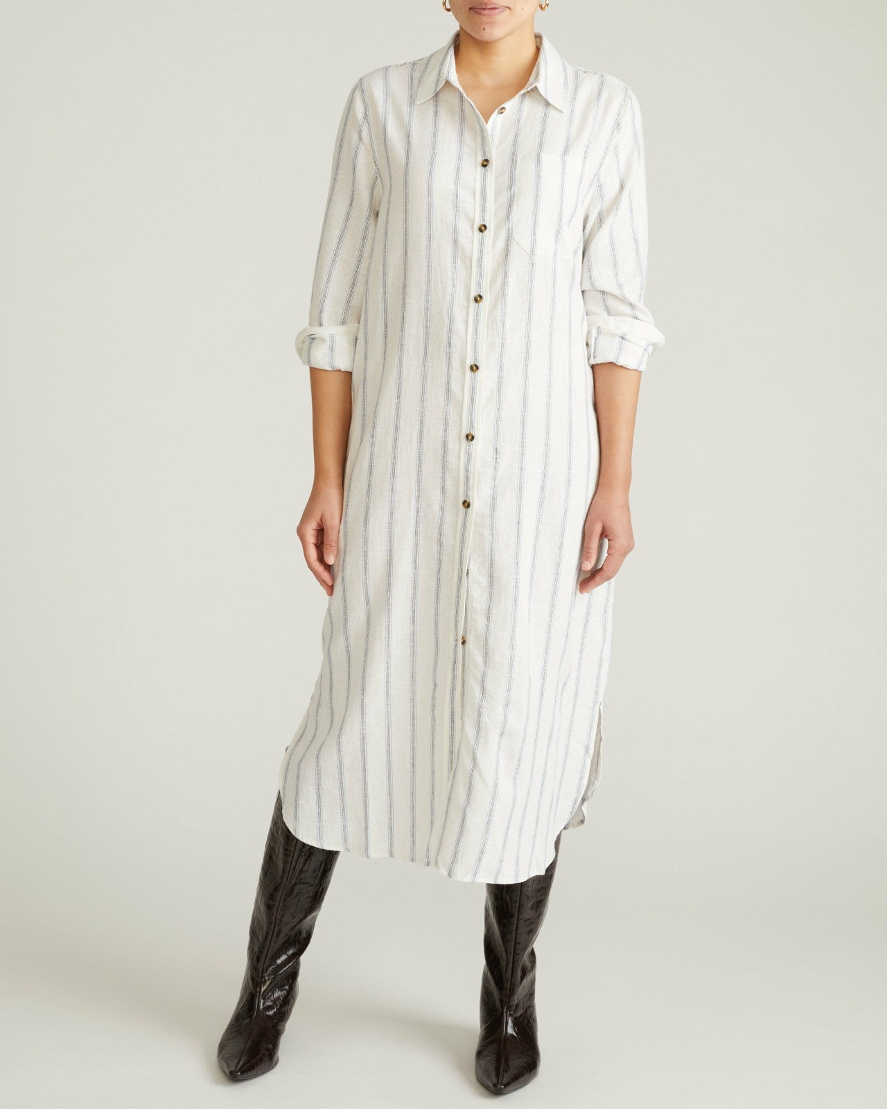 Universal Standard Odeon Linen Blend Shirtdress - Mayfair Stripe