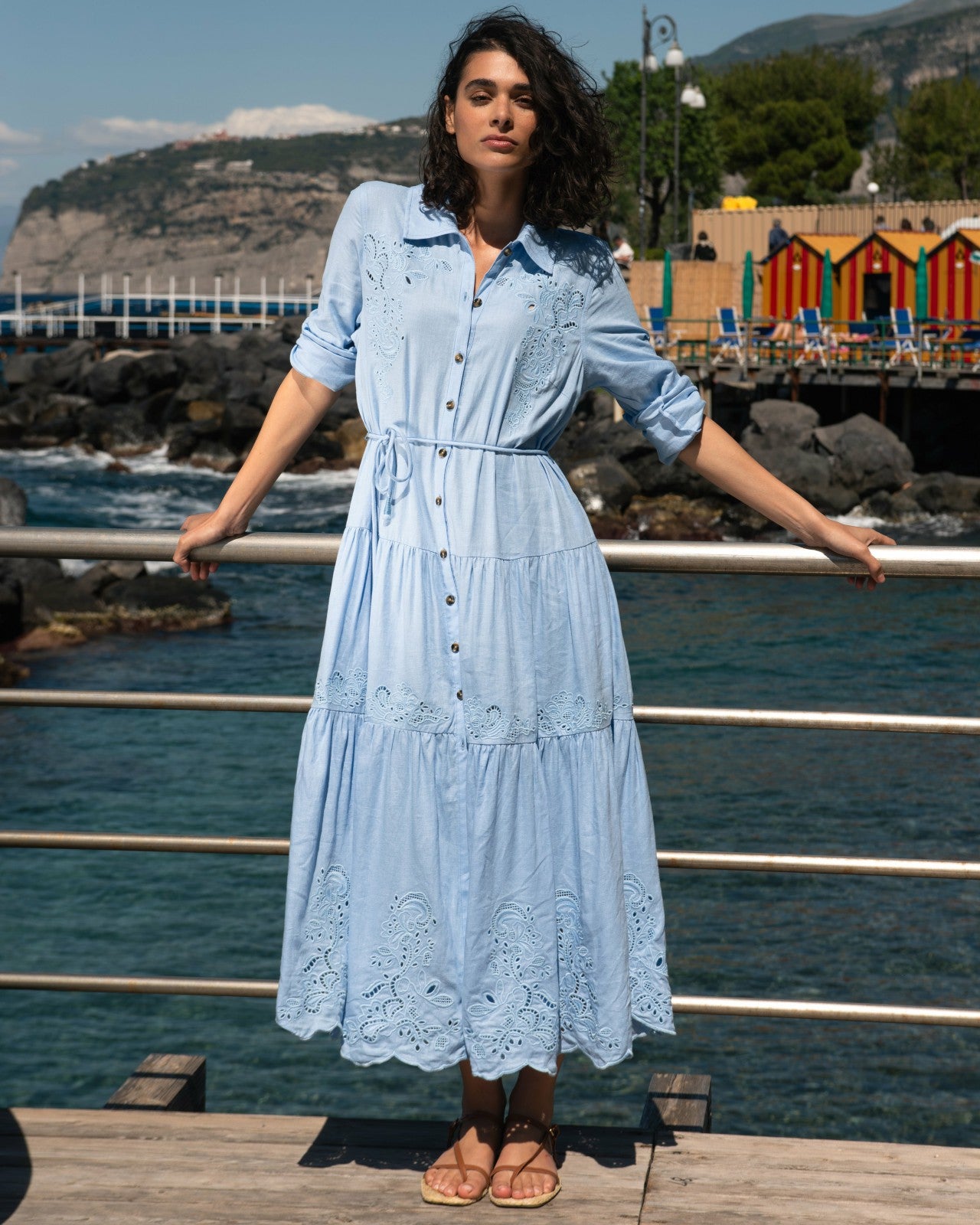 Universal Standard Alix Embroidered Linen Blend Shirtdress - Cielo Blue
