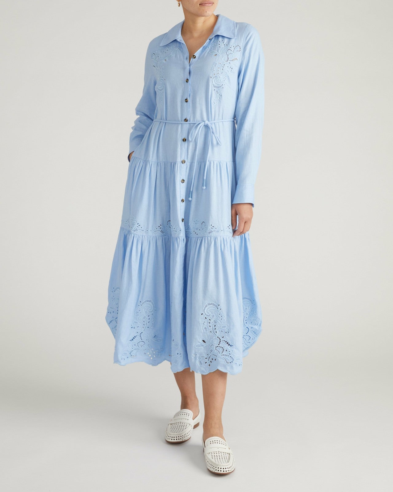 Universal Standard Alix Embroidered Linen Blend Shirtdress - Cielo Blue