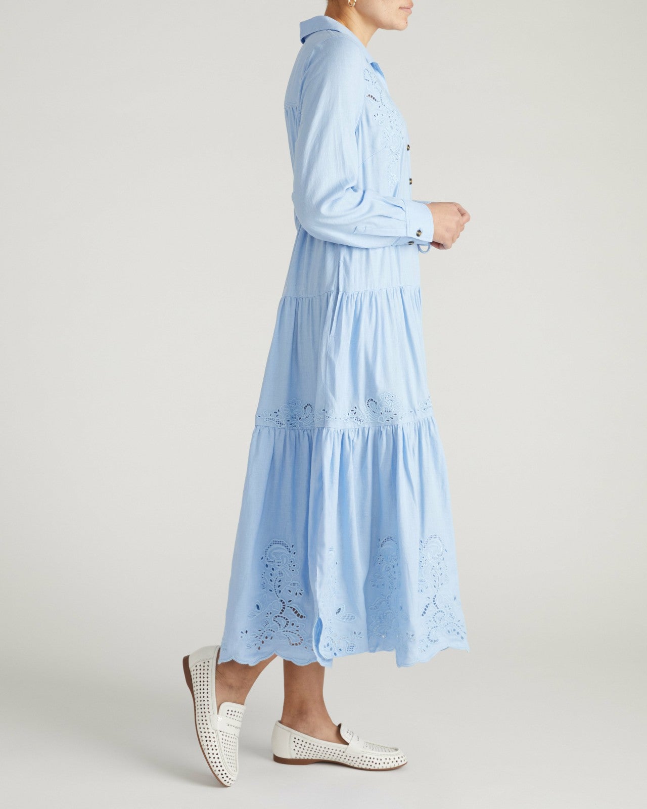 Universal Standard Alix Embroidered Linen Blend Shirtdress - Cielo Blue