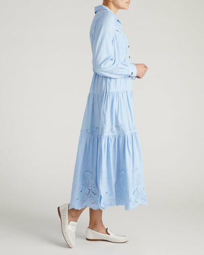 Universal Standard Alix Embroidered Linen Blend Shirtdress - Cielo Blue