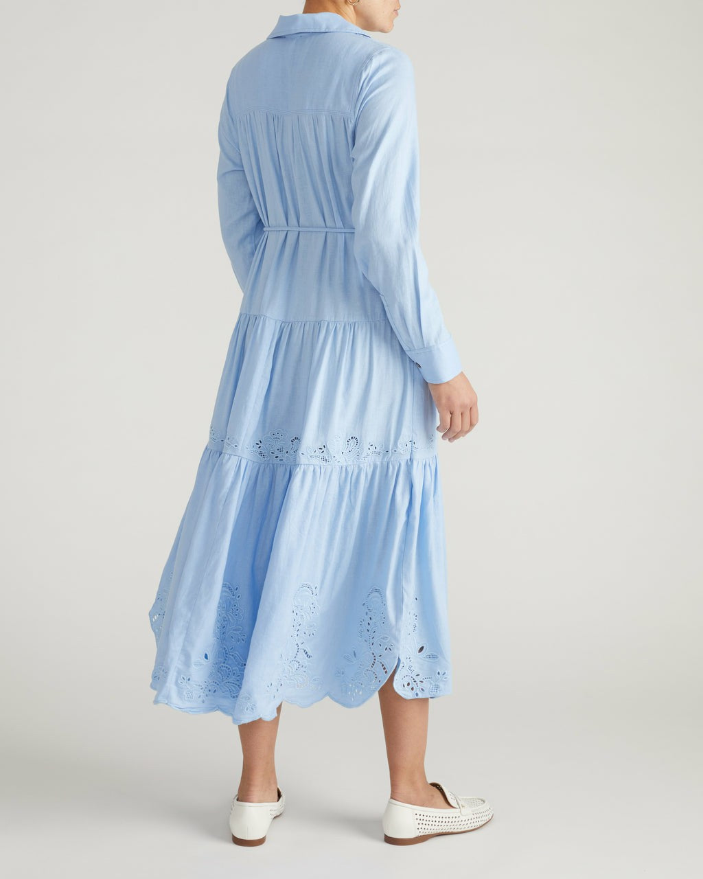Universal Standard Alix Embroidered Linen Blend Shirtdress - Cielo Blue