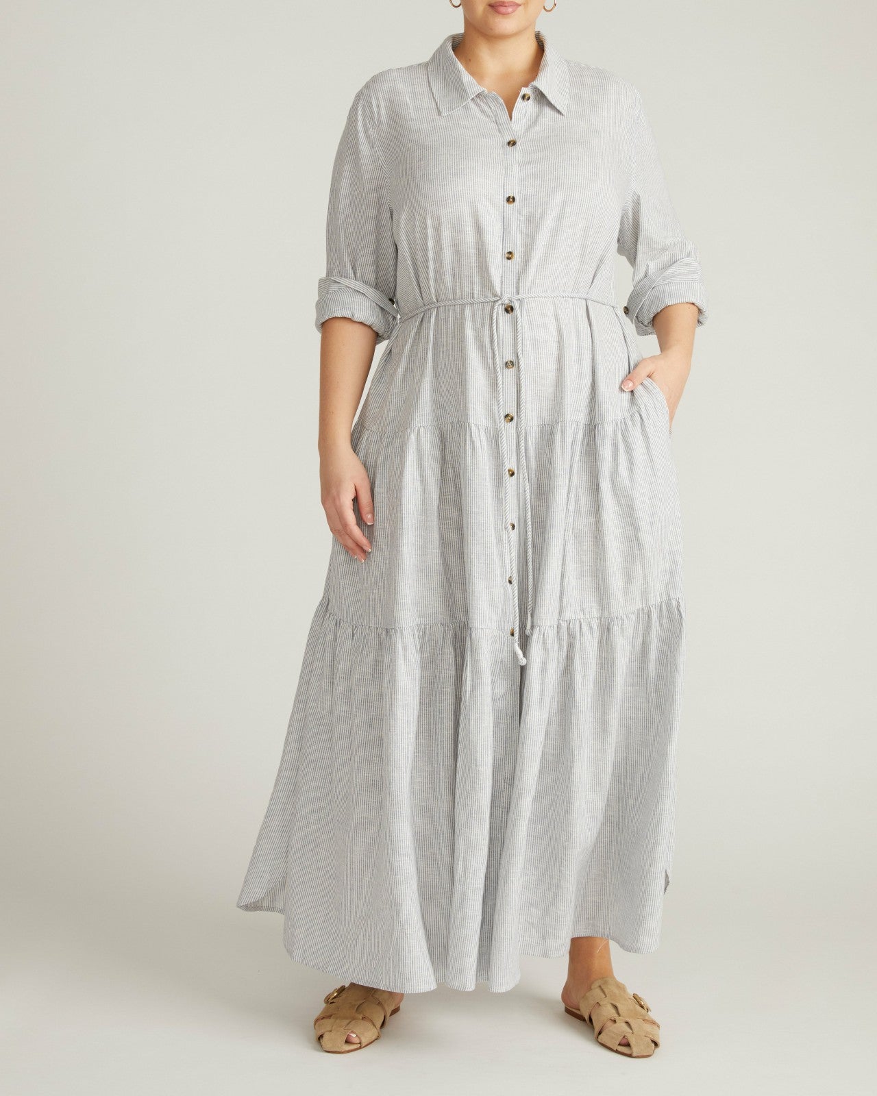 Universal Standard Alix Linen Blend Shirtdress - Beach Stripe