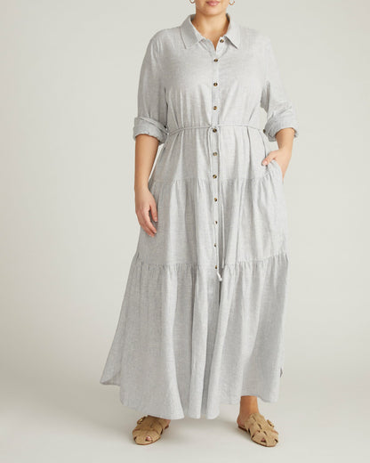 Universal Standard Alix Linen Blend Shirtdress - Beach Stripe