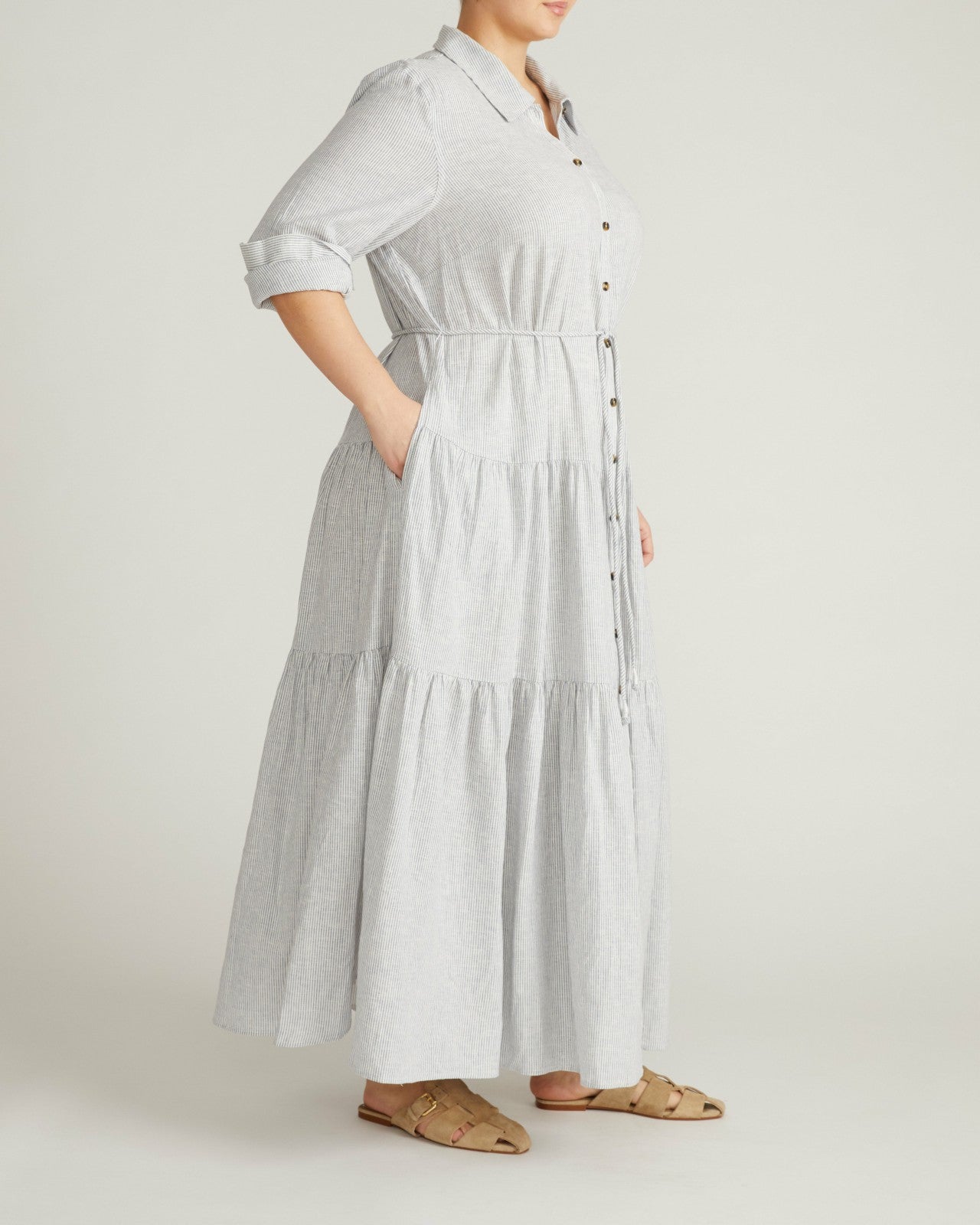 Universal Standard Alix Linen Blend Shirtdress - Beach Stripe