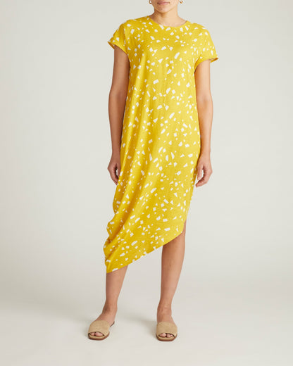 Universal Standard Iconic Stretch Linen Blend Geneva Dress - Yellow Confetti Print