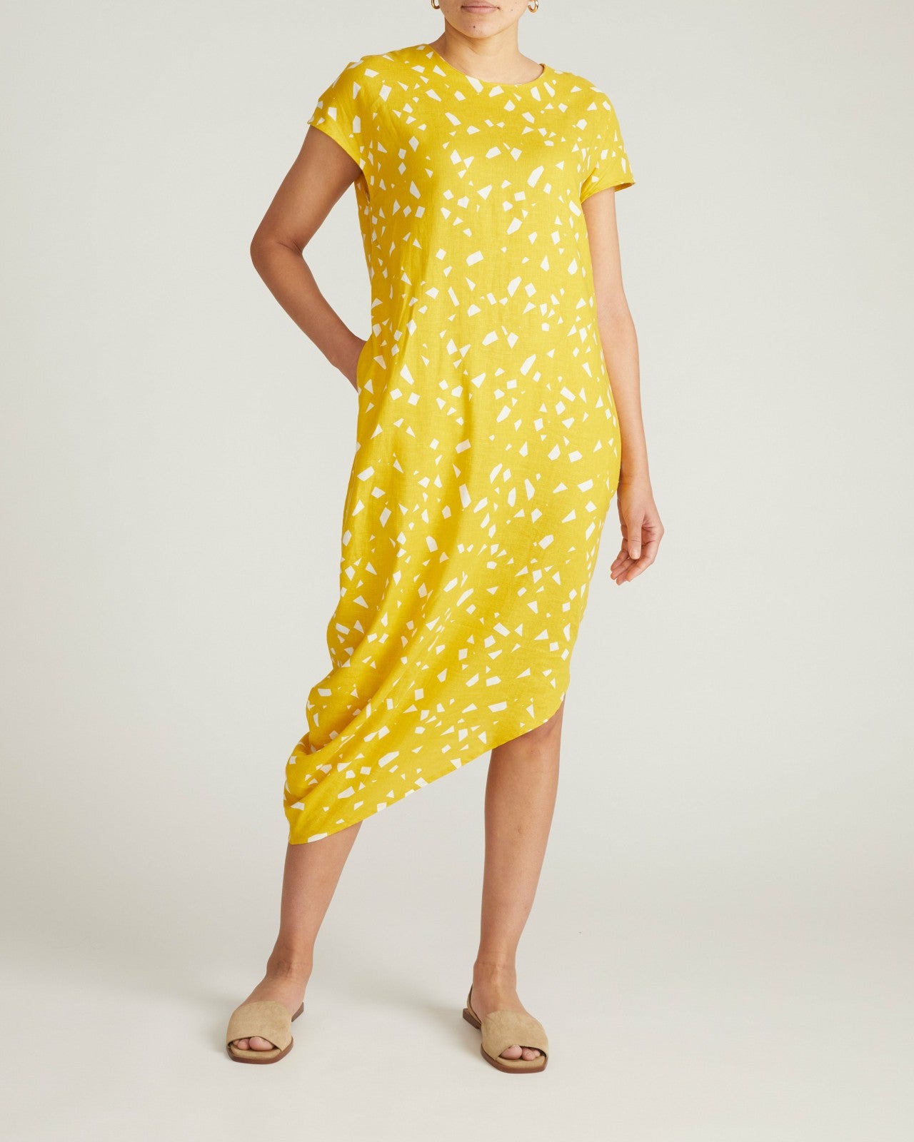 Universal Standard Iconic Stretch Linen Blend Geneva Dress - Yellow Confetti Print