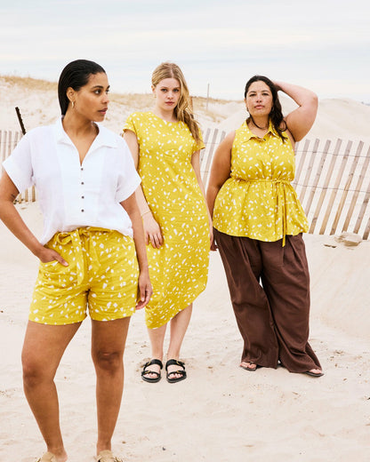 Universal Standard Iconic Stretch Linen Blend Geneva Dress - Yellow Confetti Print