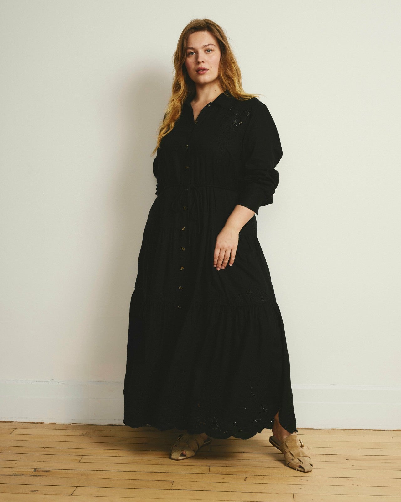 Universal Standard Alix Embroidered Linen Blend Shirtdress - Black