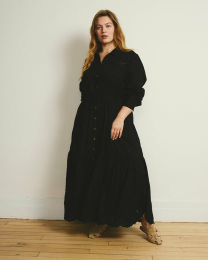 Universal Standard Alix Embroidered Linen Blend Shirtdress - Black