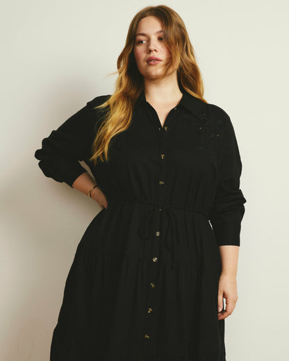 Universal Standard Alix Embroidered Linen Blend Shirtdress - Black