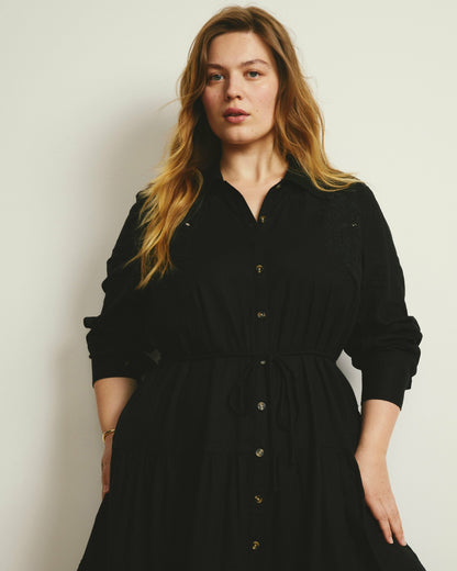 Universal Standard Alix Embroidered Linen Blend Shirtdress - Black