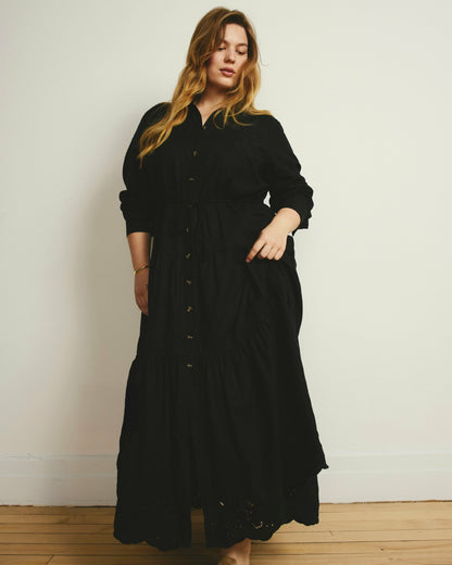 Universal Standard Alix Embroidered Linen Blend Shirtdress - Black
