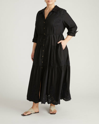 Universal Standard Alix Embroidered Linen Blend Shirtdress - Black
