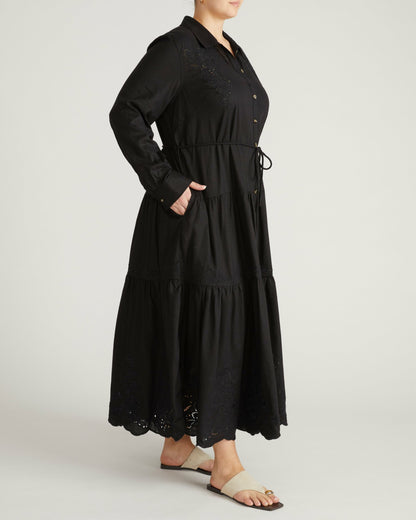 Universal Standard Alix Embroidered Linen Blend Shirtdress - Black