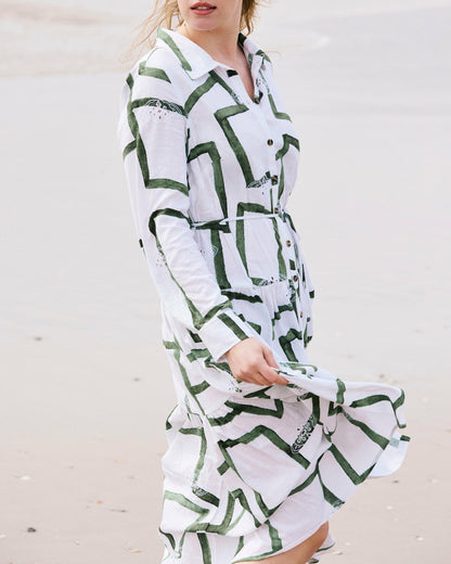 Universal Standard Alix Linen Blend Shirtdress - Green Paint Print