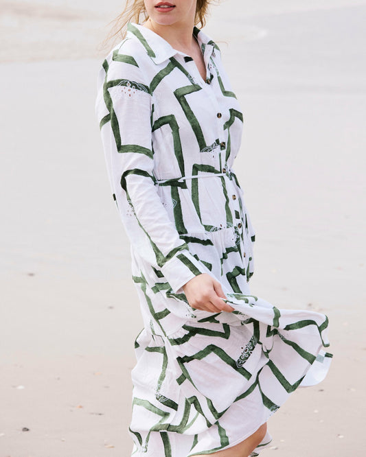 Universal Standard Alix Linen Blend Shirtdress - Green Paint Print