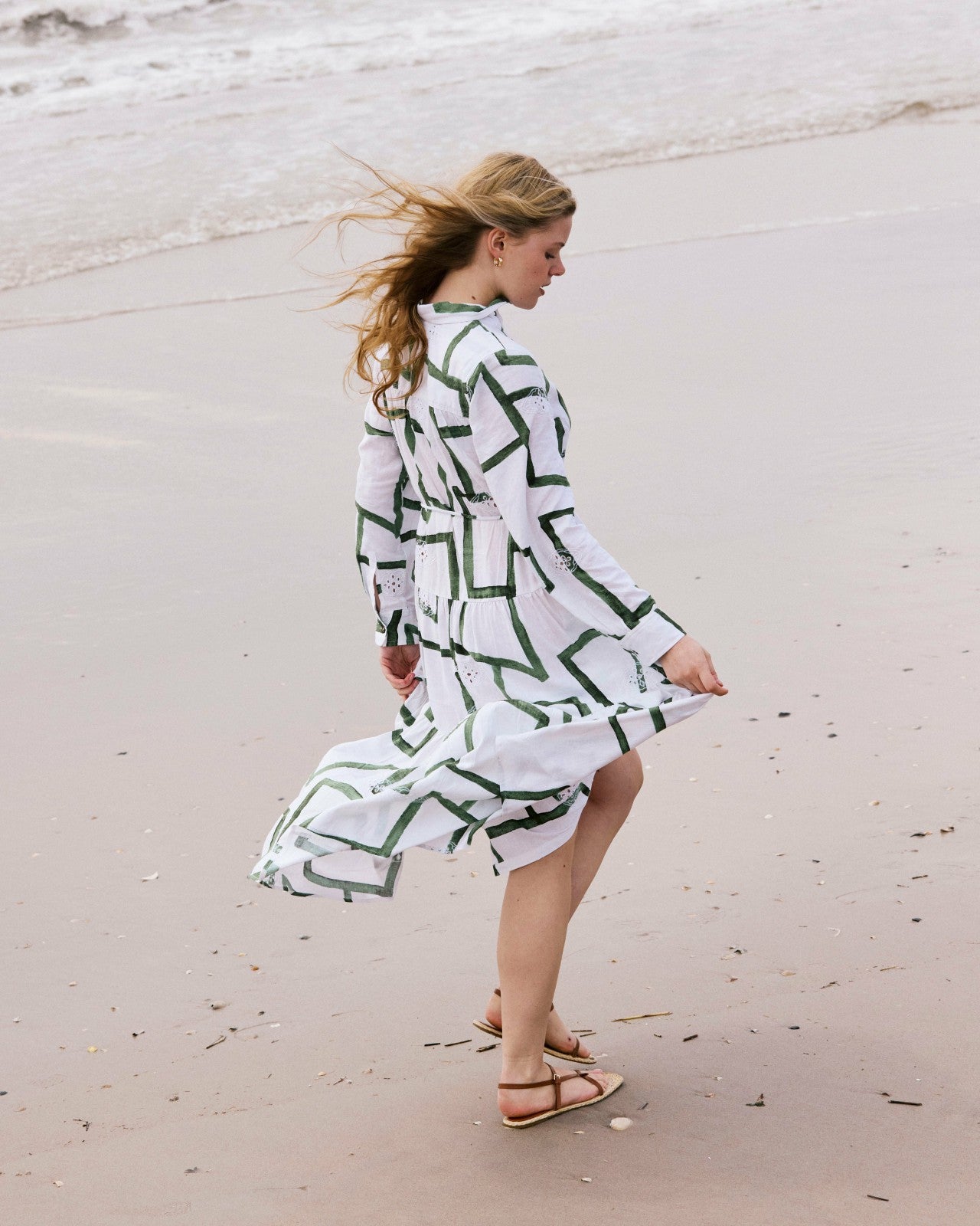 Universal Standard Alix Linen Blend Shirtdress - Green Paint Print