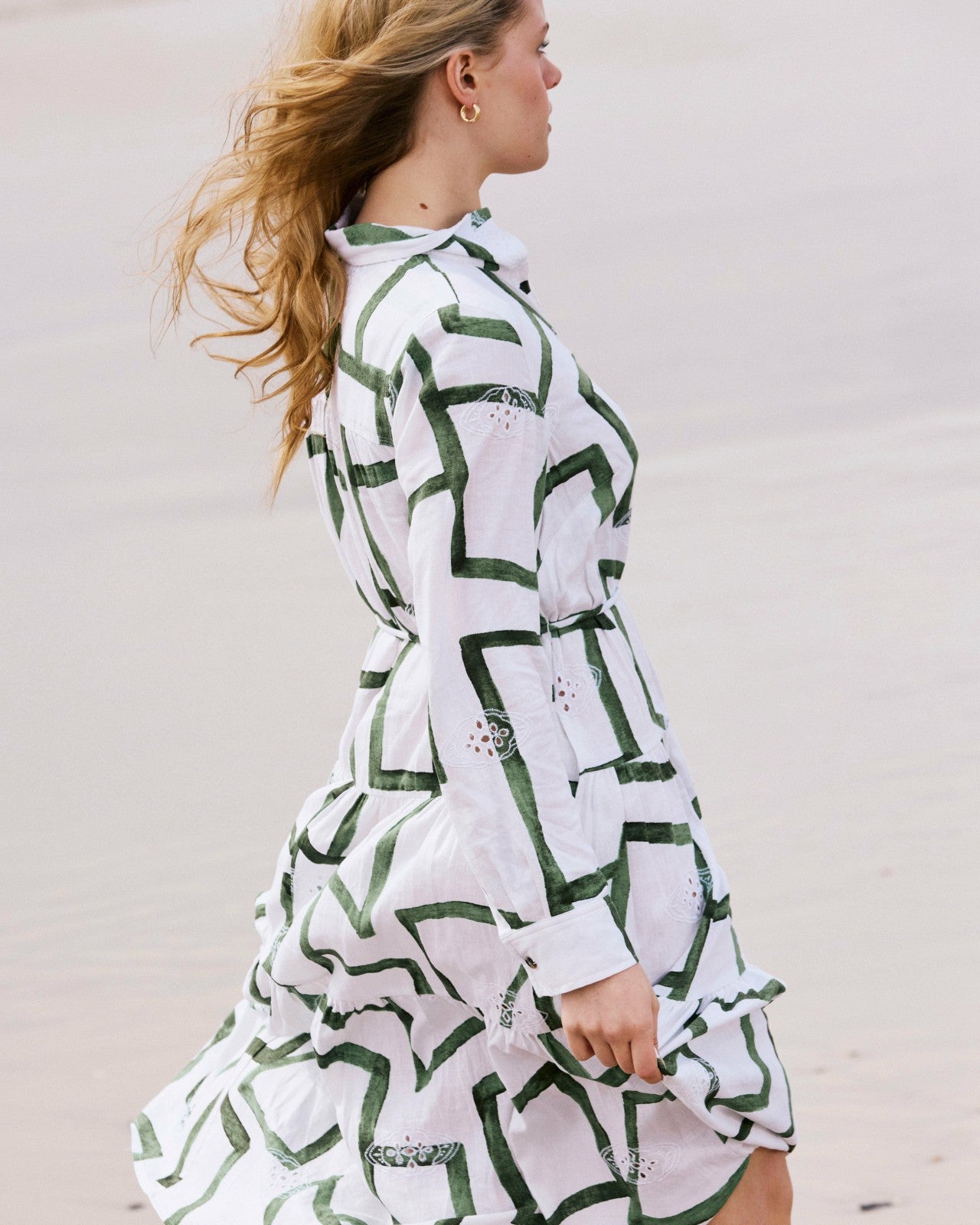 Universal Standard Alix Linen Blend Shirtdress - Green Paint Print