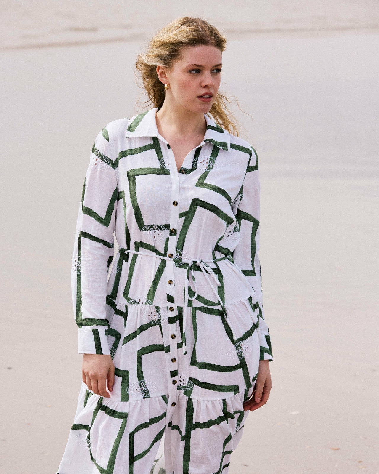 Universal Standard Alix Linen Blend Shirtdress - Green Paint Print