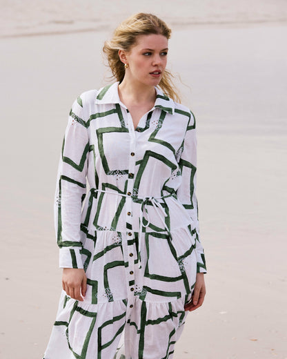 Universal Standard Alix Linen Blend Shirtdress - Green Paint Print