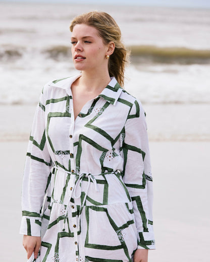 Universal Standard Alix Linen Blend Shirtdress - Green Paint Print
