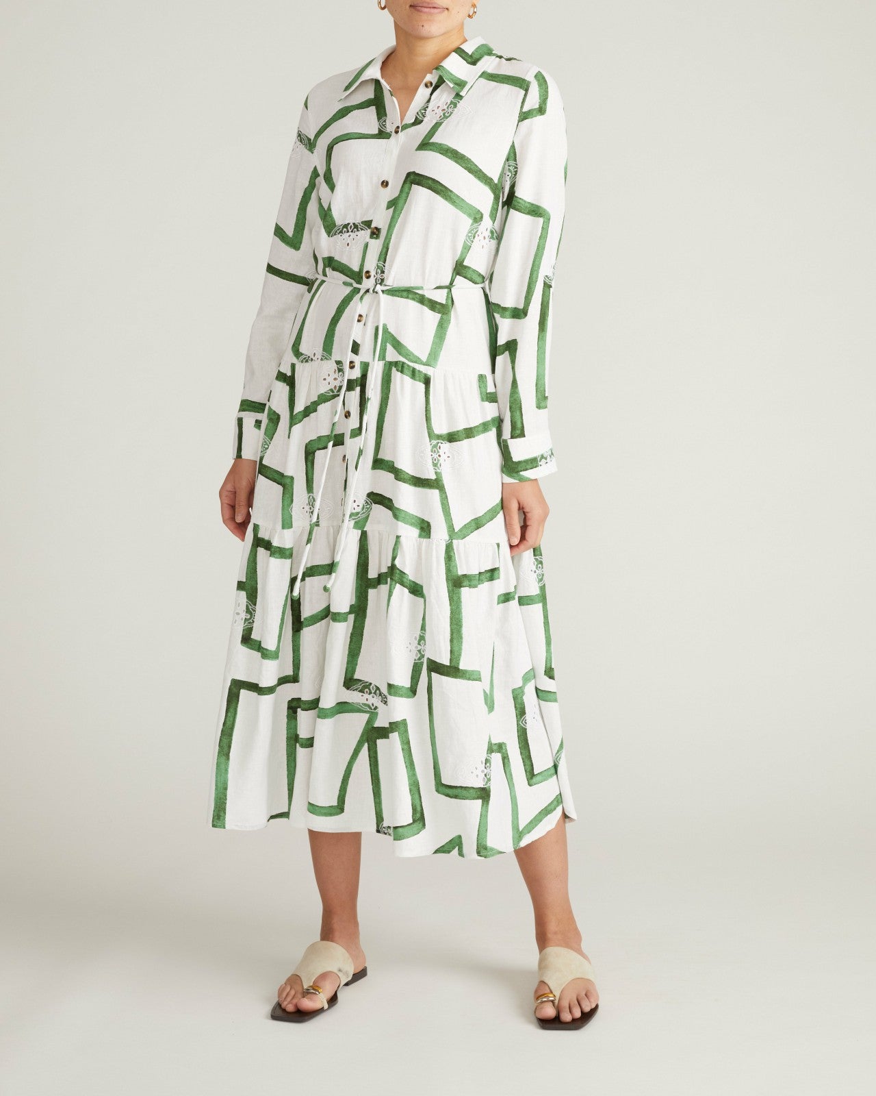 Universal Standard Alix Linen Blend Shirtdress - Green Paint Print