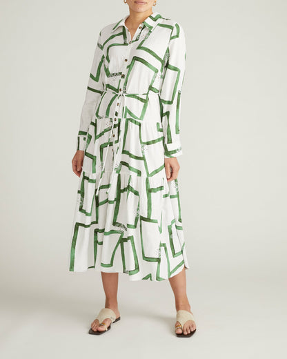 Universal Standard Alix Linen Blend Shirtdress - Green Paint Print