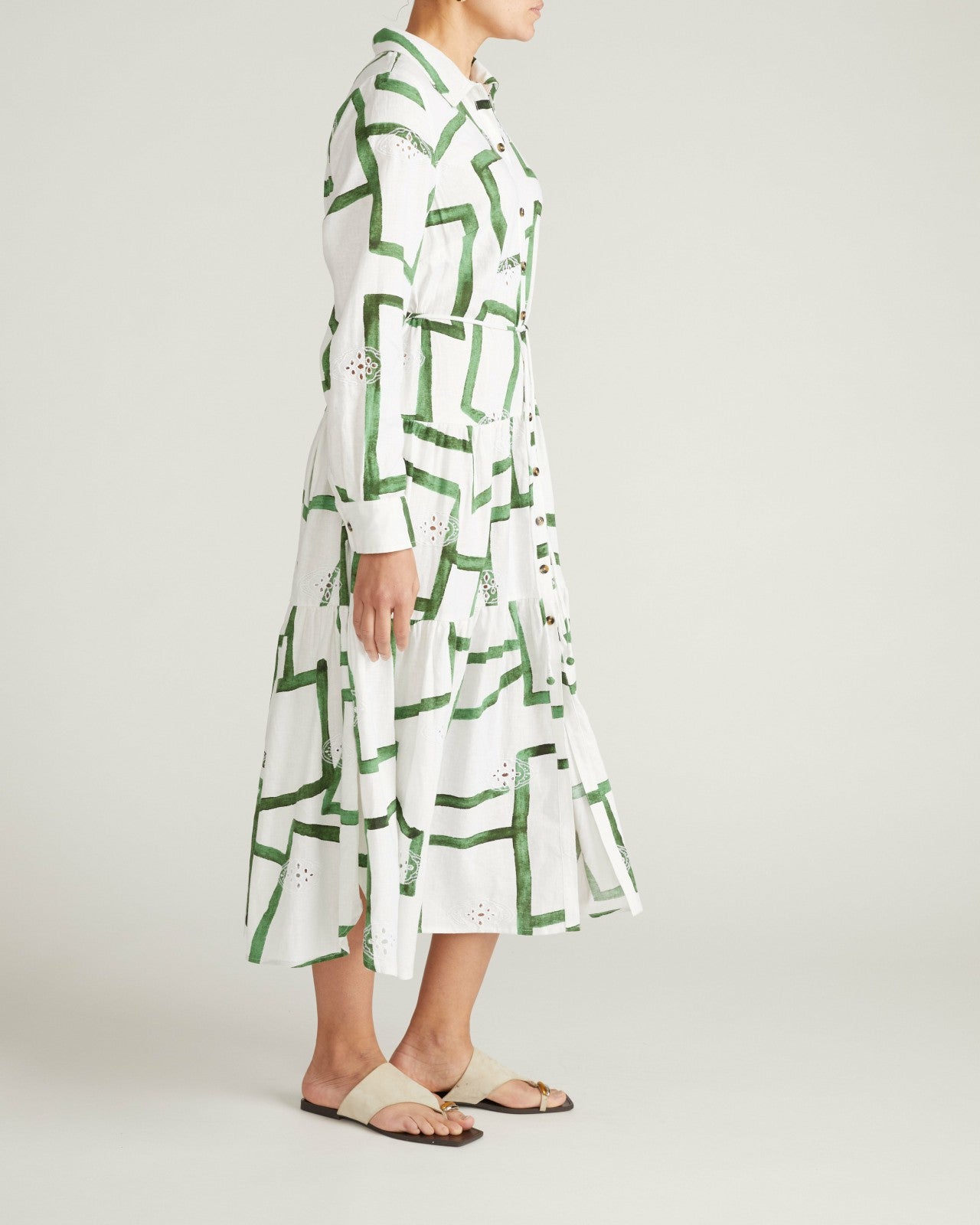 Universal Standard Alix Linen Blend Shirtdress - Green Paint Print