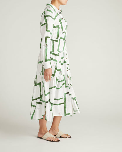 Universal Standard Alix Linen Blend Shirtdress - Green Paint Print