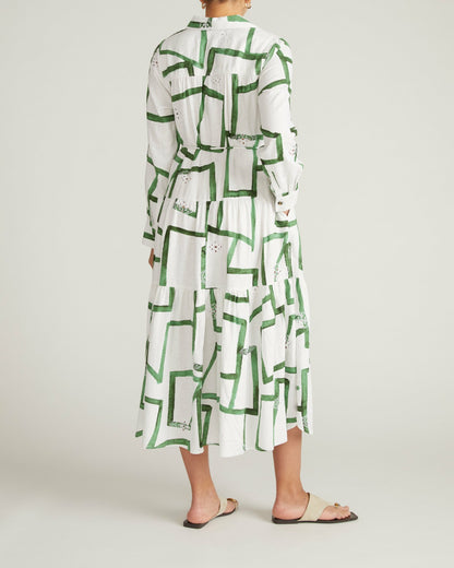Universal Standard Alix Linen Blend Shirtdress - Green Paint Print