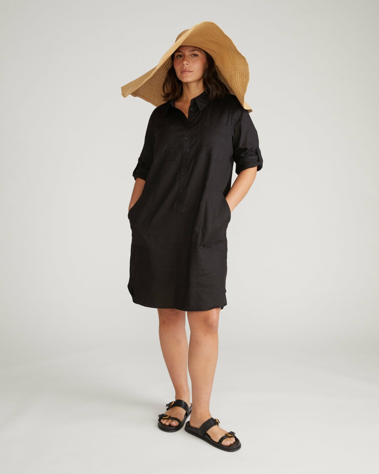 Universal Standard Linen Blend Rubicon Shirtdress - Black