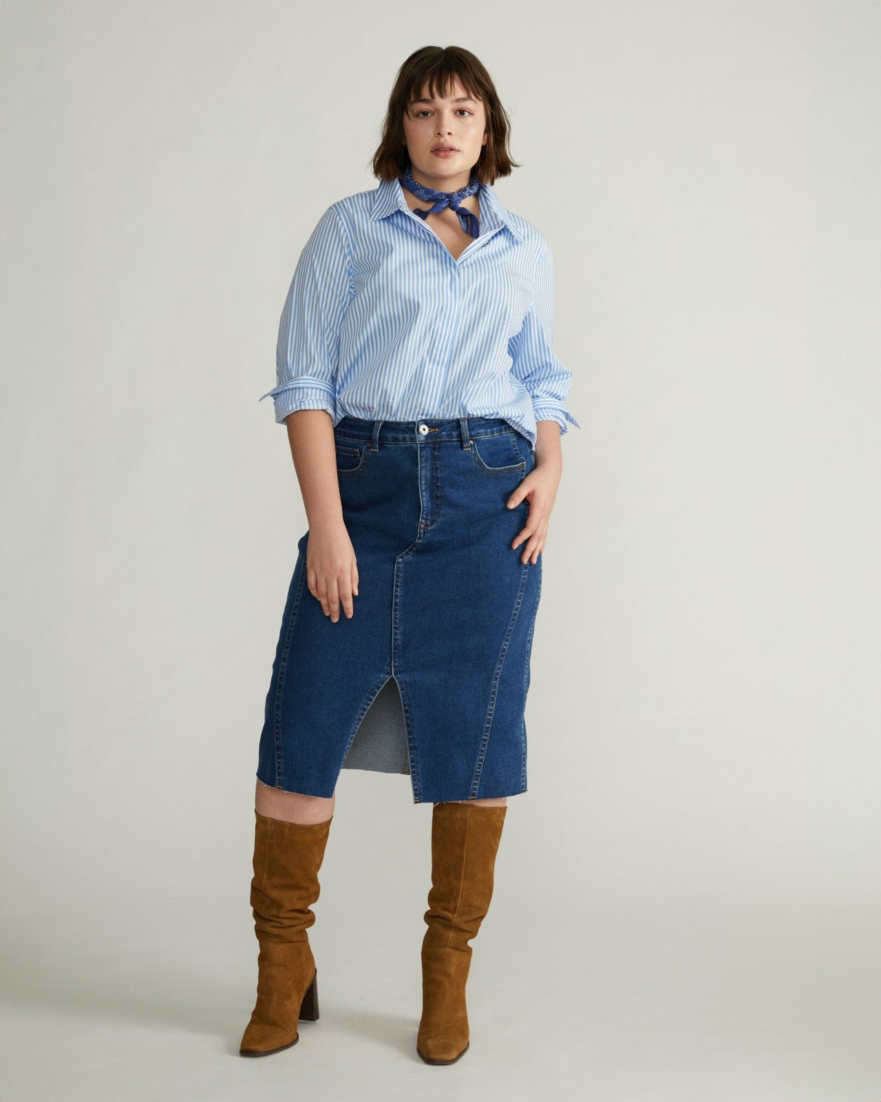 Universal Standard Elbe Stretch Poplin Shirt Classic Fit - Blue/White Stripe