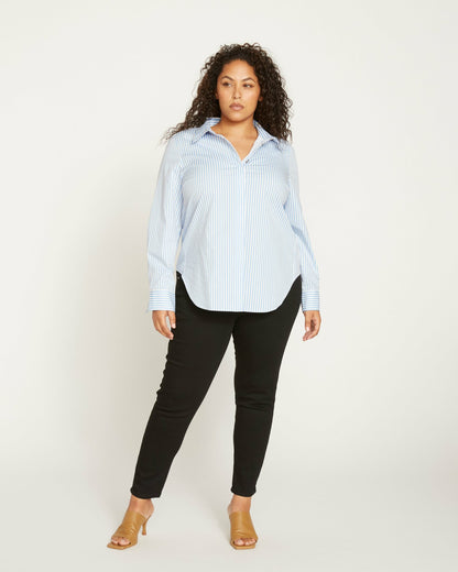 Universal Standard Elbe Stretch Poplin Shirt Classic Fit - Blue/White Stripe