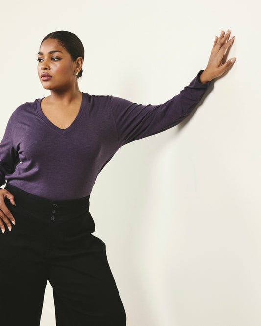 Universal Standard Light-As-Air Long Sleeve V Neck Tee - Purple Jewel