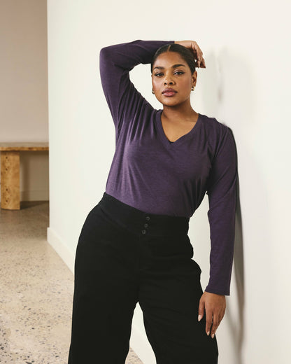 Universal Standard Light-As-Air Long Sleeve V Neck Tee - Purple Jewel