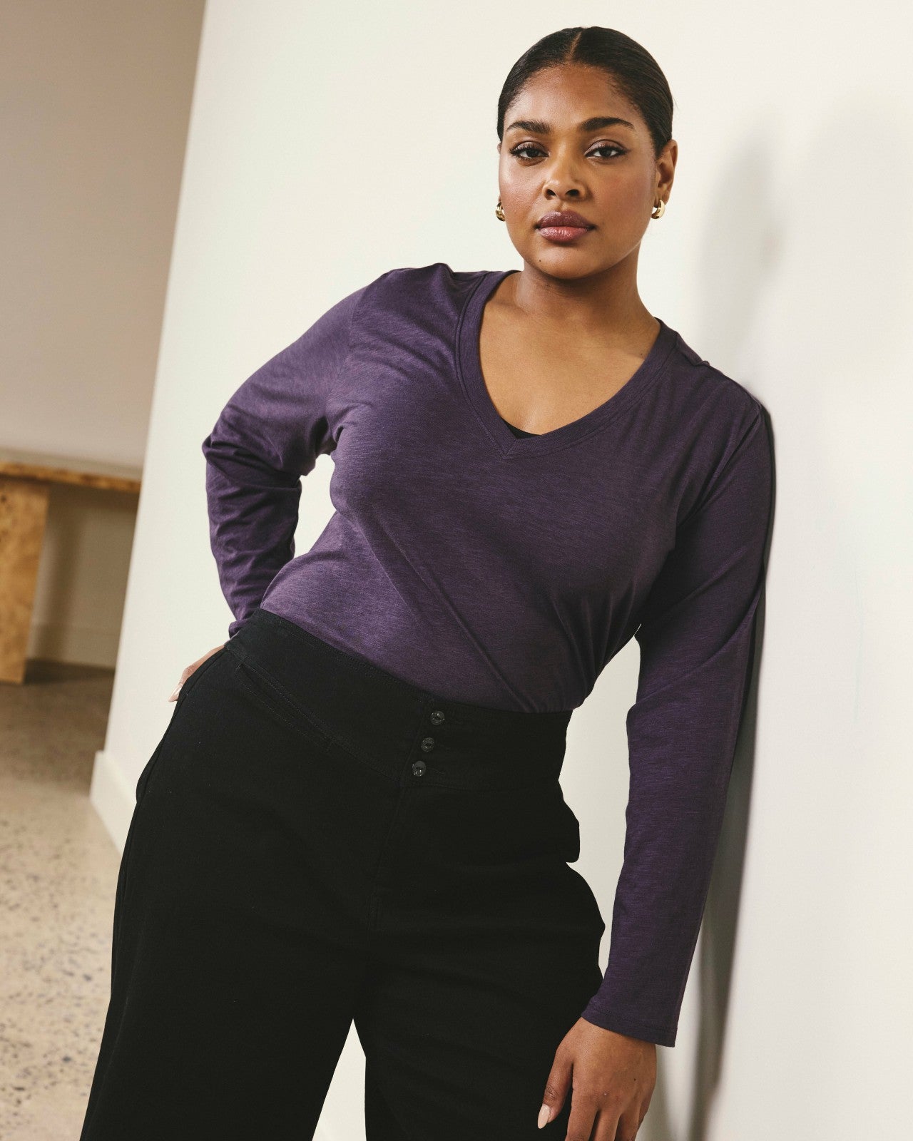 Universal Standard Light-As-Air Long Sleeve V Neck Tee - Purple Jewel