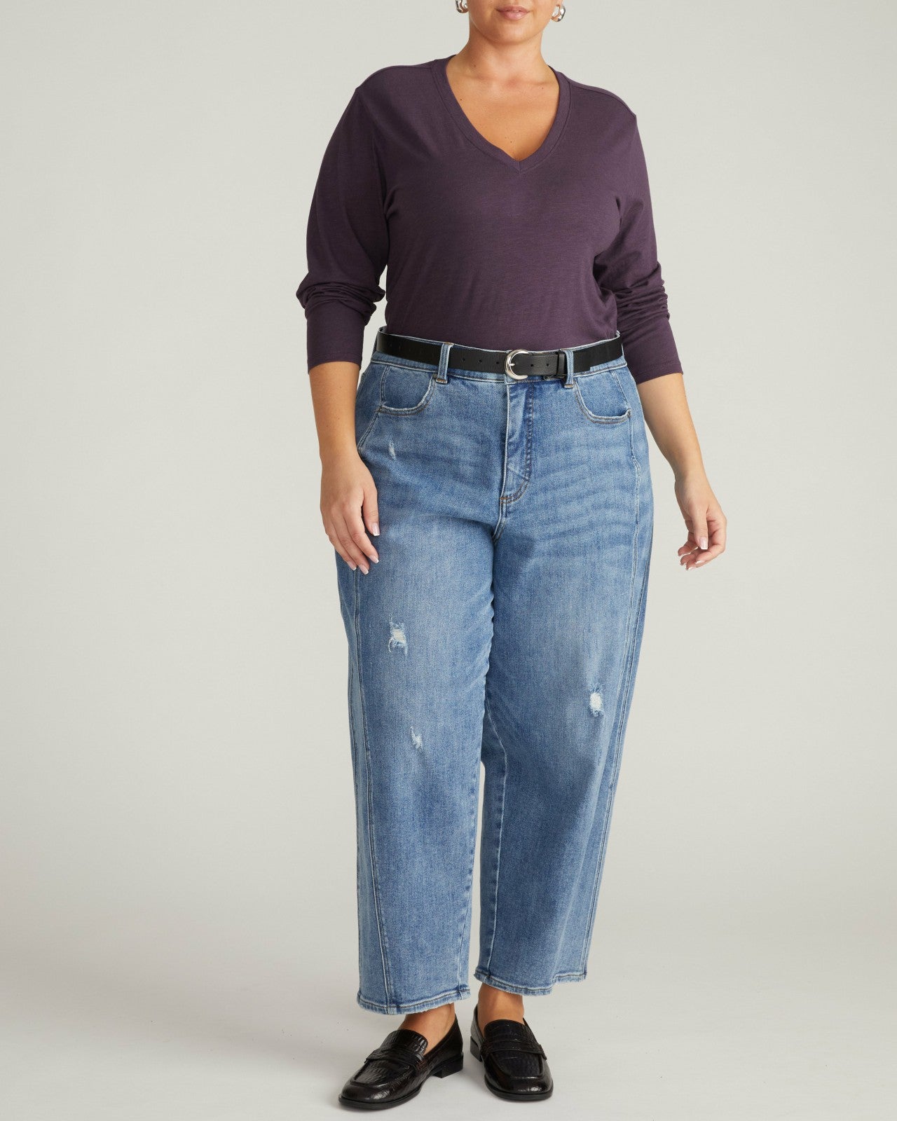 Universal Standard Light-As-Air Long Sleeve V Neck Tee - Purple Jewel