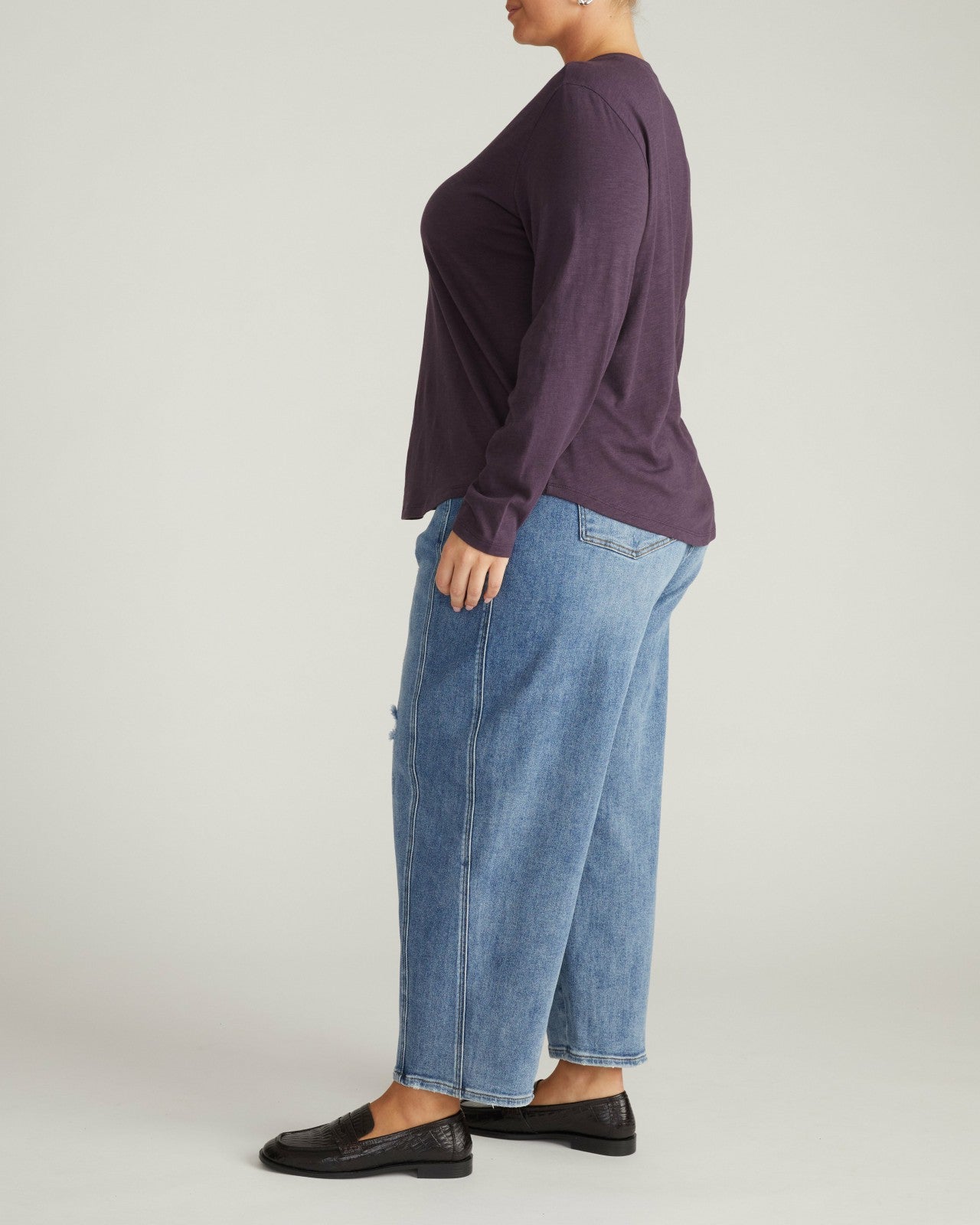 Universal Standard Light-As-Air Long Sleeve V Neck Tee - Purple Jewel