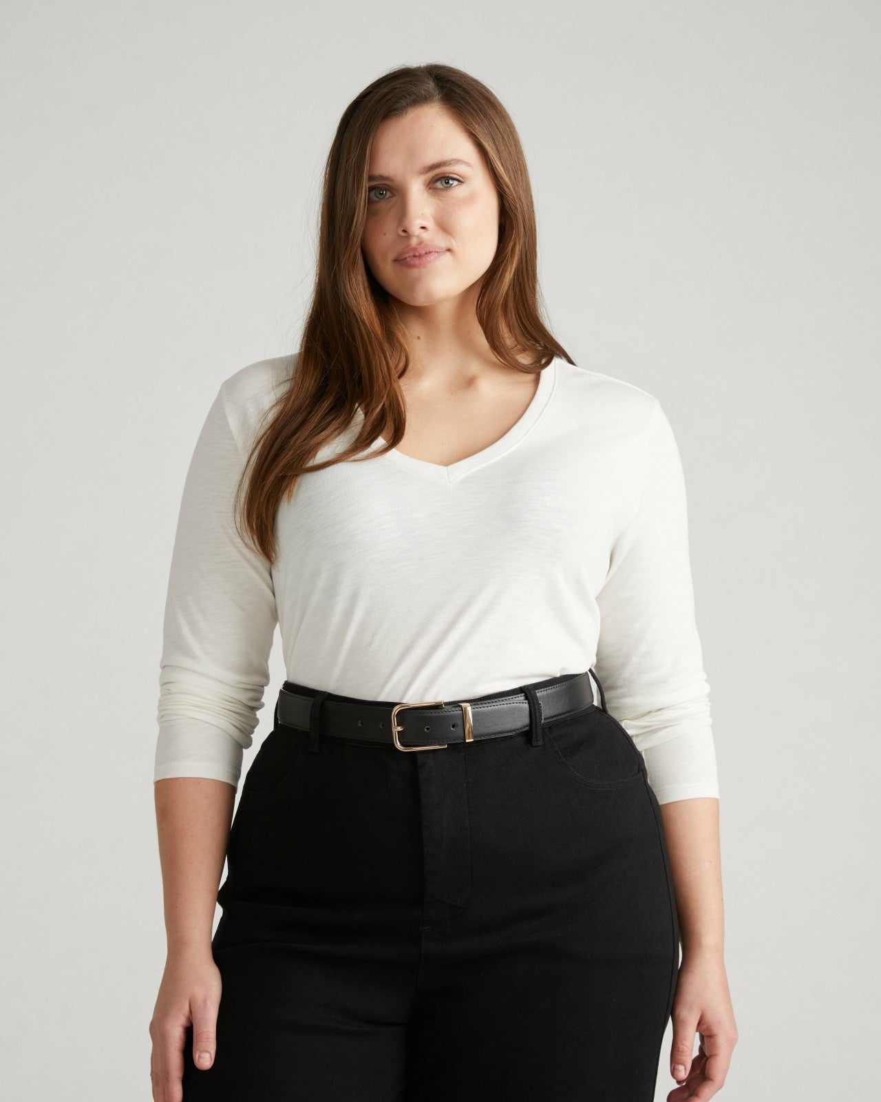 Universal Standard Light-As-Air Long Sleeve V Neck Tee - Vapor