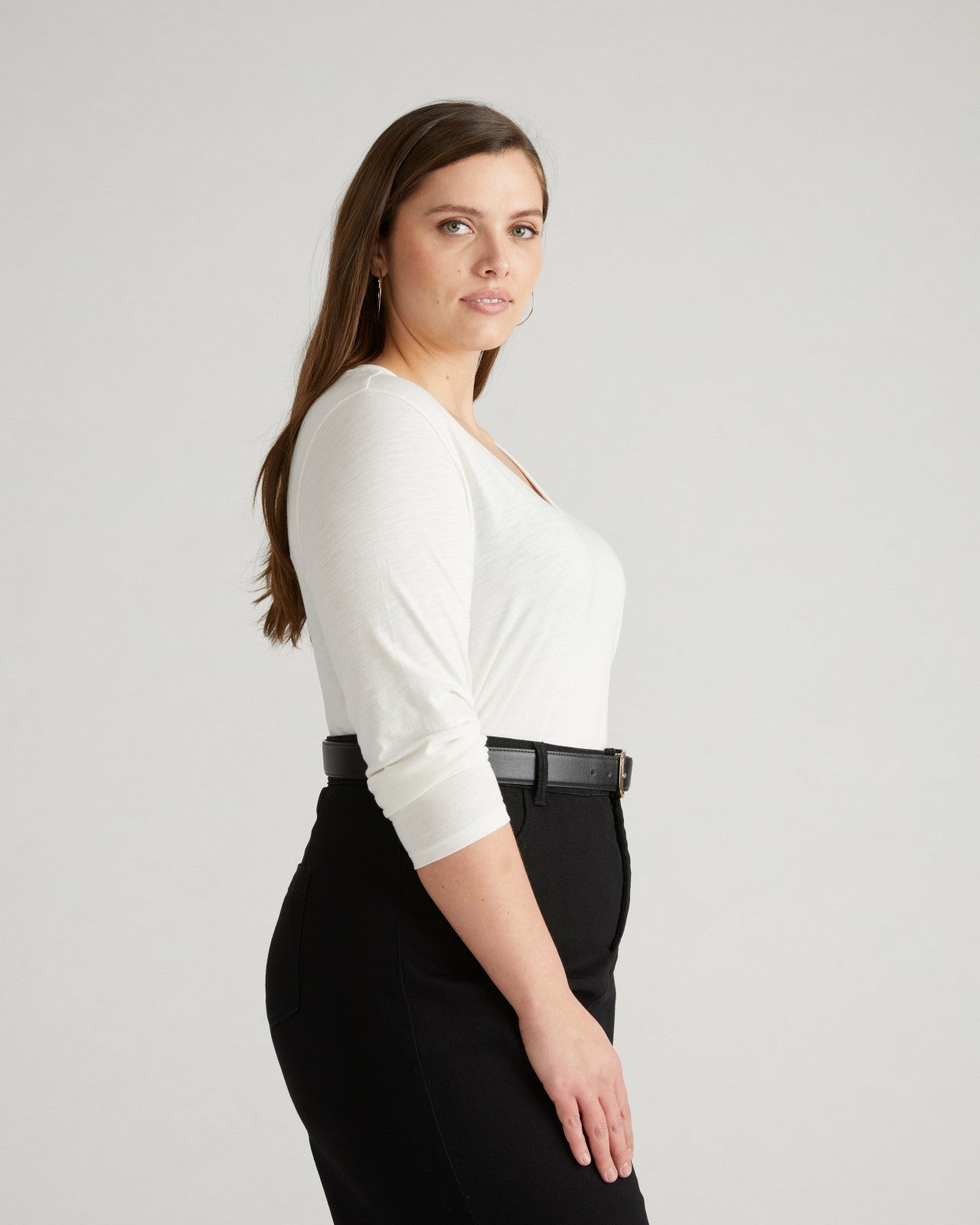 Universal Standard Light-As-Air Long Sleeve V Neck Tee - Vapor