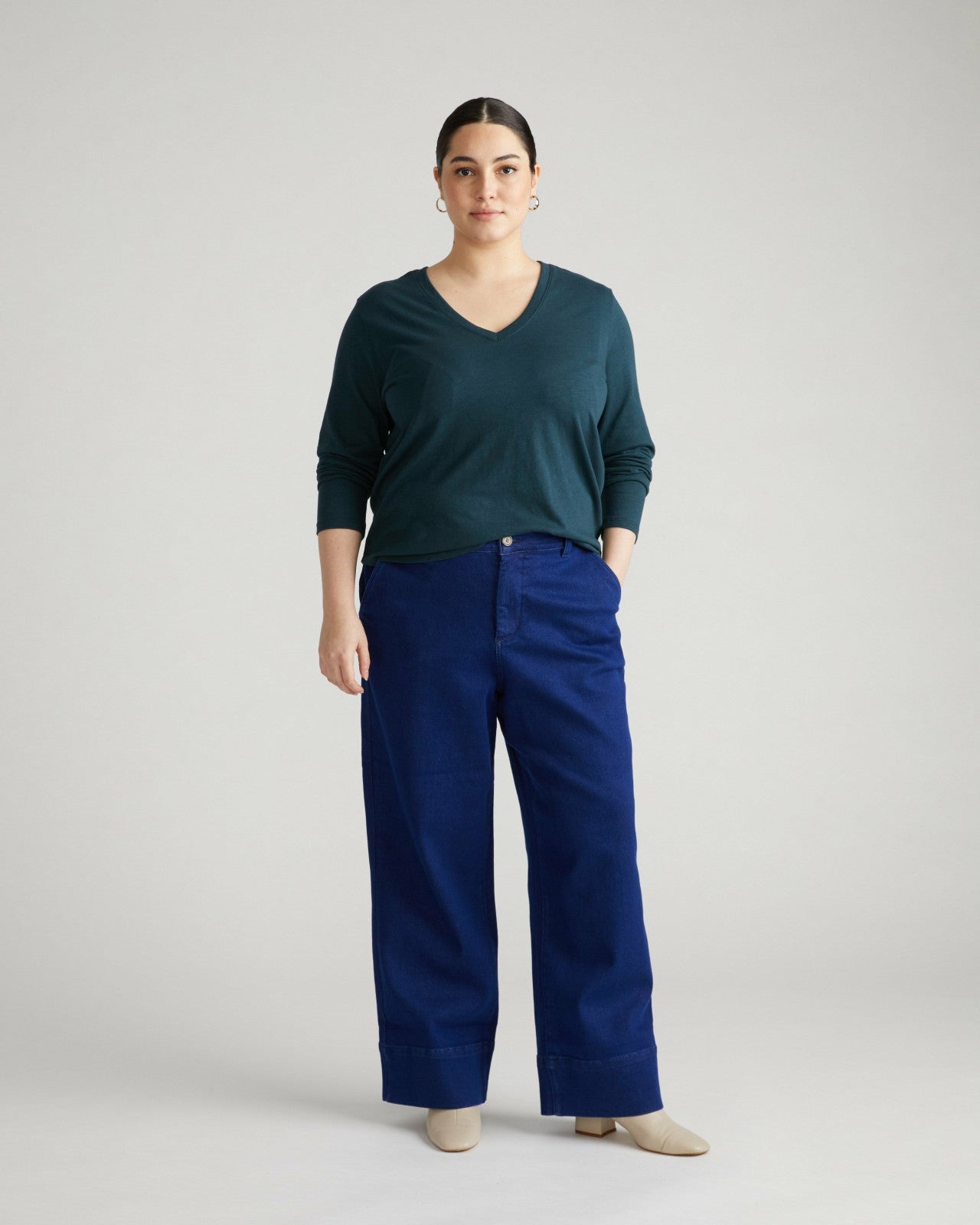 Universal Standard Light-As-Air Long Sleeve V Neck Tee - Deep Sea