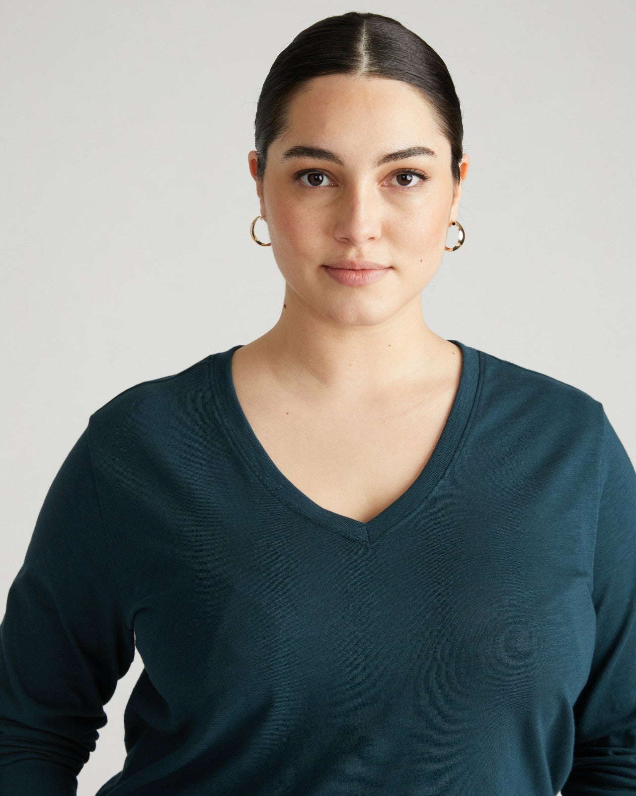 Universal Standard Light-As-Air Long Sleeve V Neck Tee - Deep Sea