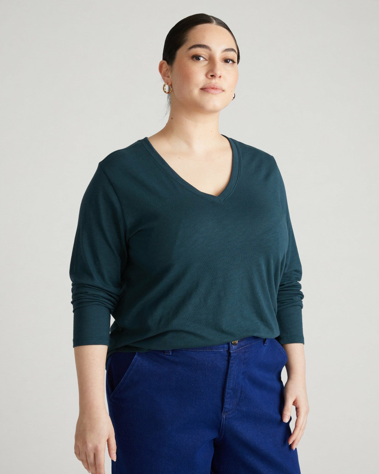 Universal Standard Light-As-Air Long Sleeve V Neck Tee - Deep Sea