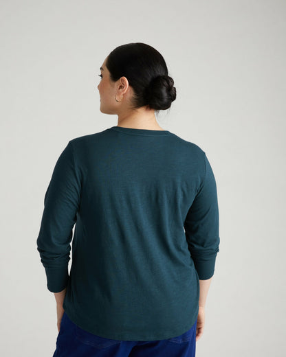 Universal Standard Light-As-Air Long Sleeve V Neck Tee - Deep Sea