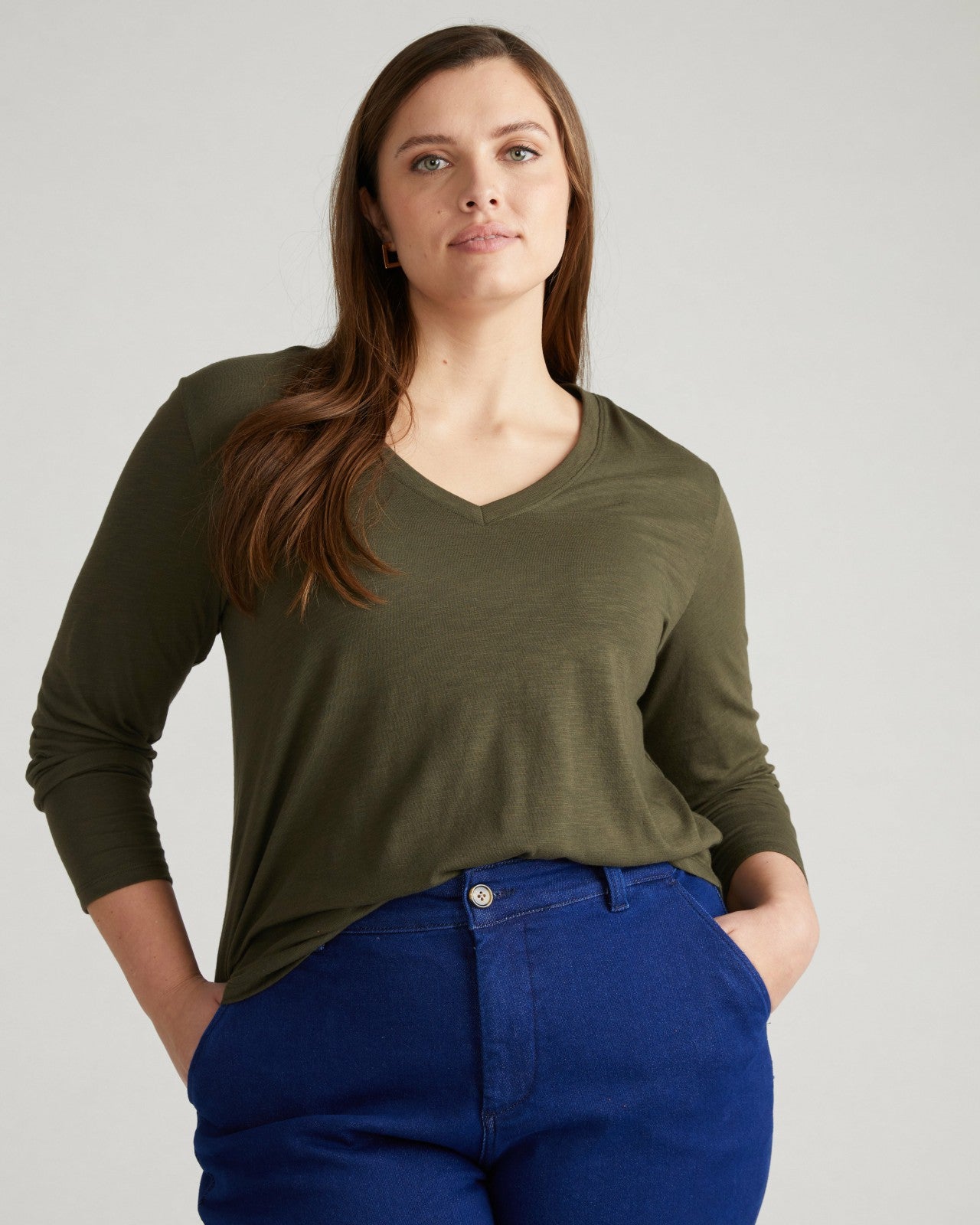 Universal Standard Light-As-Air Long Sleeve V Neck Tee - Nori