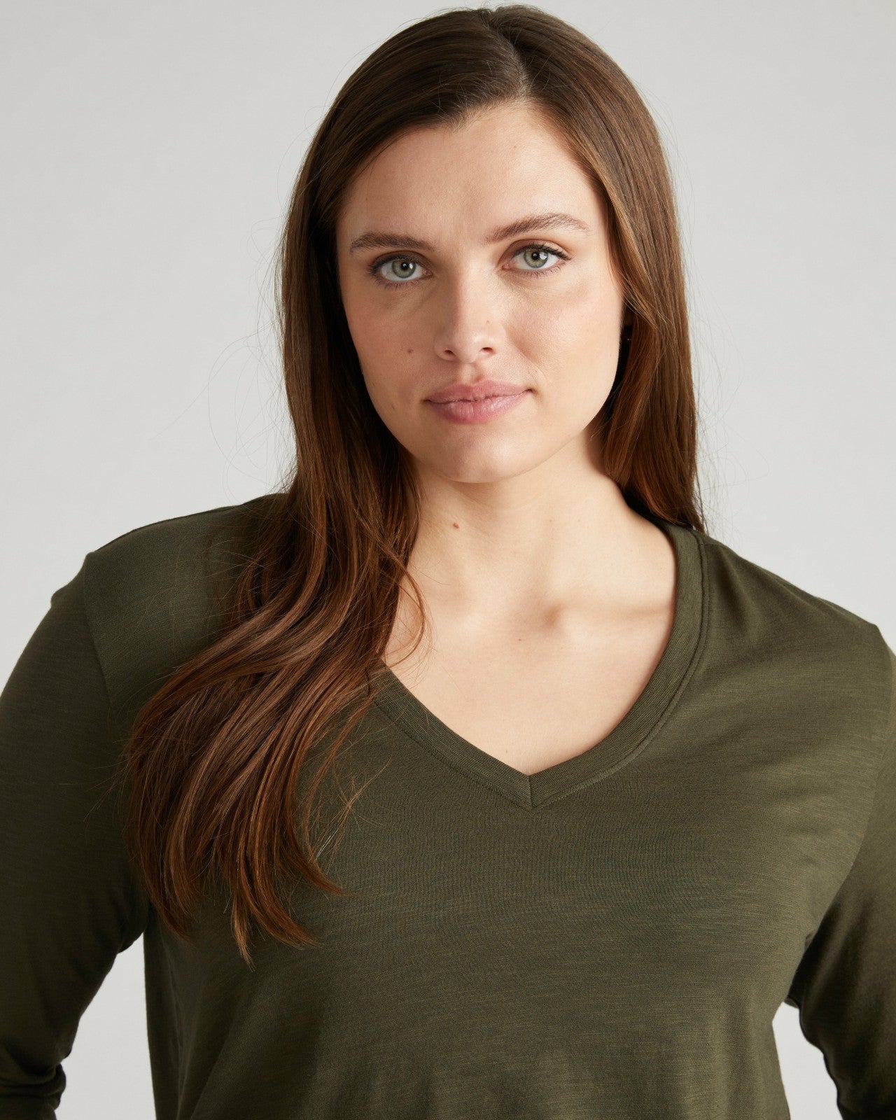 Universal Standard Light-As-Air Long Sleeve V Neck Tee - Nori