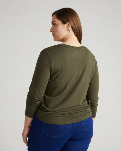 Universal Standard Light-As-Air Long Sleeve V Neck Tee - Nori